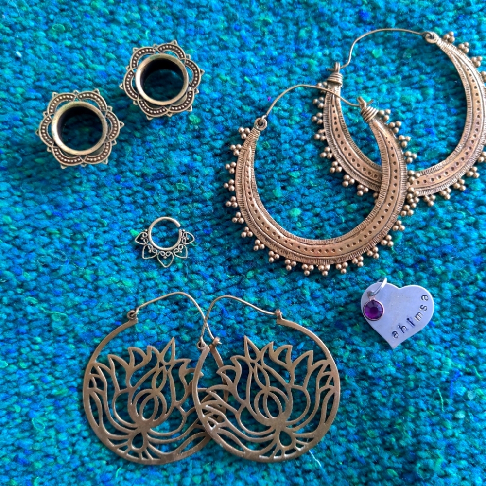 Brass Jewelry Yoga Lotus Mandala Earrings 5/8" Plugs Septum Ring Silver Pendant